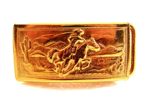 Hebilla de cinturón de vaquero occidental vintage en tono dorado - Imagen 3 de 3