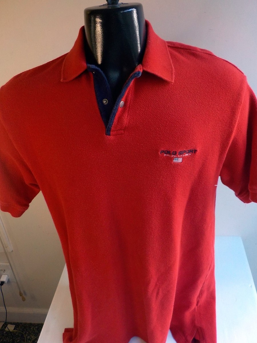 VTG POLO SPORT Ralph Lauren Short Sleeve Snap Close Polo Shirt Red