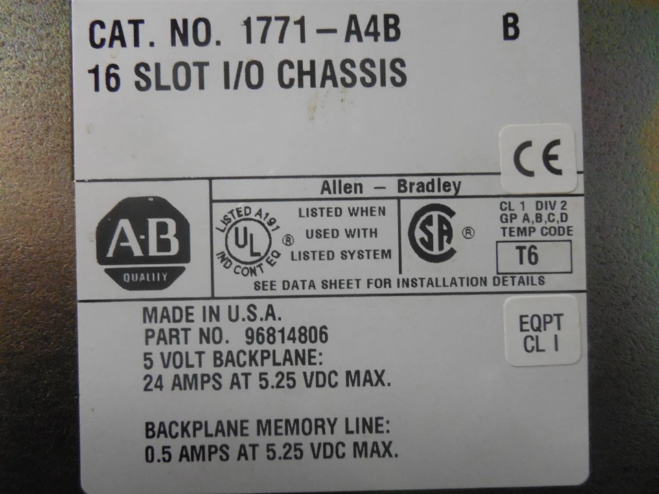Módulo de chasis de E/S de 16 ranuras Allen Bradley 1771-A4B/B PLC-5 USADO Foto 4 de 4