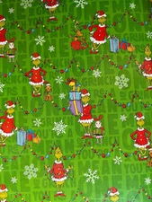 Mr Grinch Mean One Green Christmas Gift Wrapping Paper 2 Yard FOLDED Decoupage