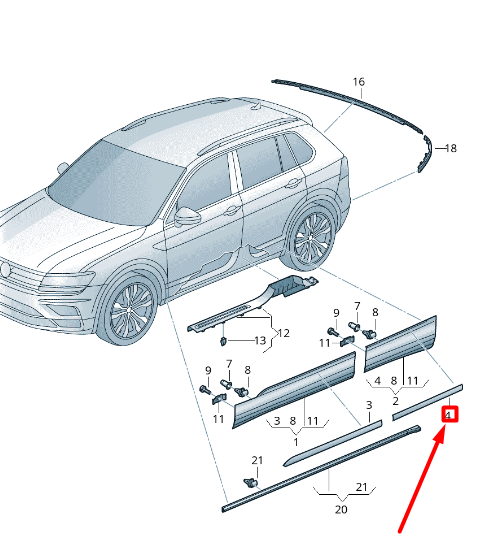 NOUVELLE MOULURE INFÉRIEURE DE PORTE ARRIÈRE GAUCHE VOLKSWAGEN TIGUAN AD MK2