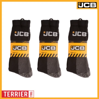 JCB - Men's Black Work Socks - High Protection | 9 Pairs | U.K. Size 6-11