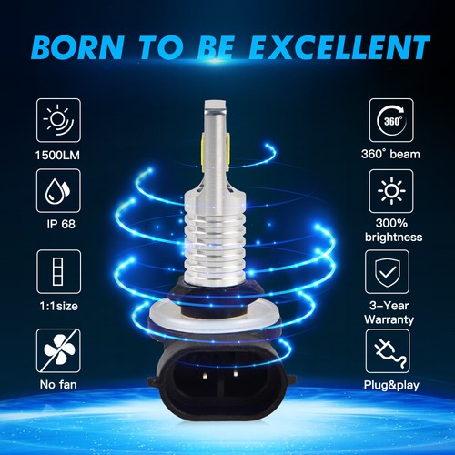 Bevinsee 881 H27W/2 LED Headlight Fog Light Globes 3000LM 100W DRL Bulbs White - Picture 8 of 8