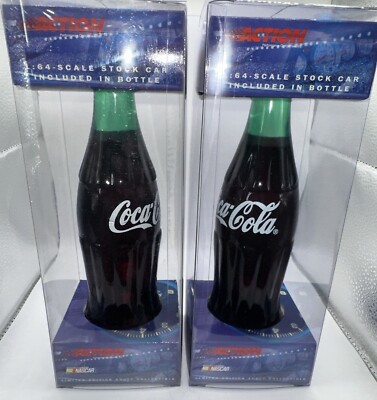 #18 #20 NASCAR Interstate Batteries Coca Cola Polar Bear 1:64 Car in Bottle's