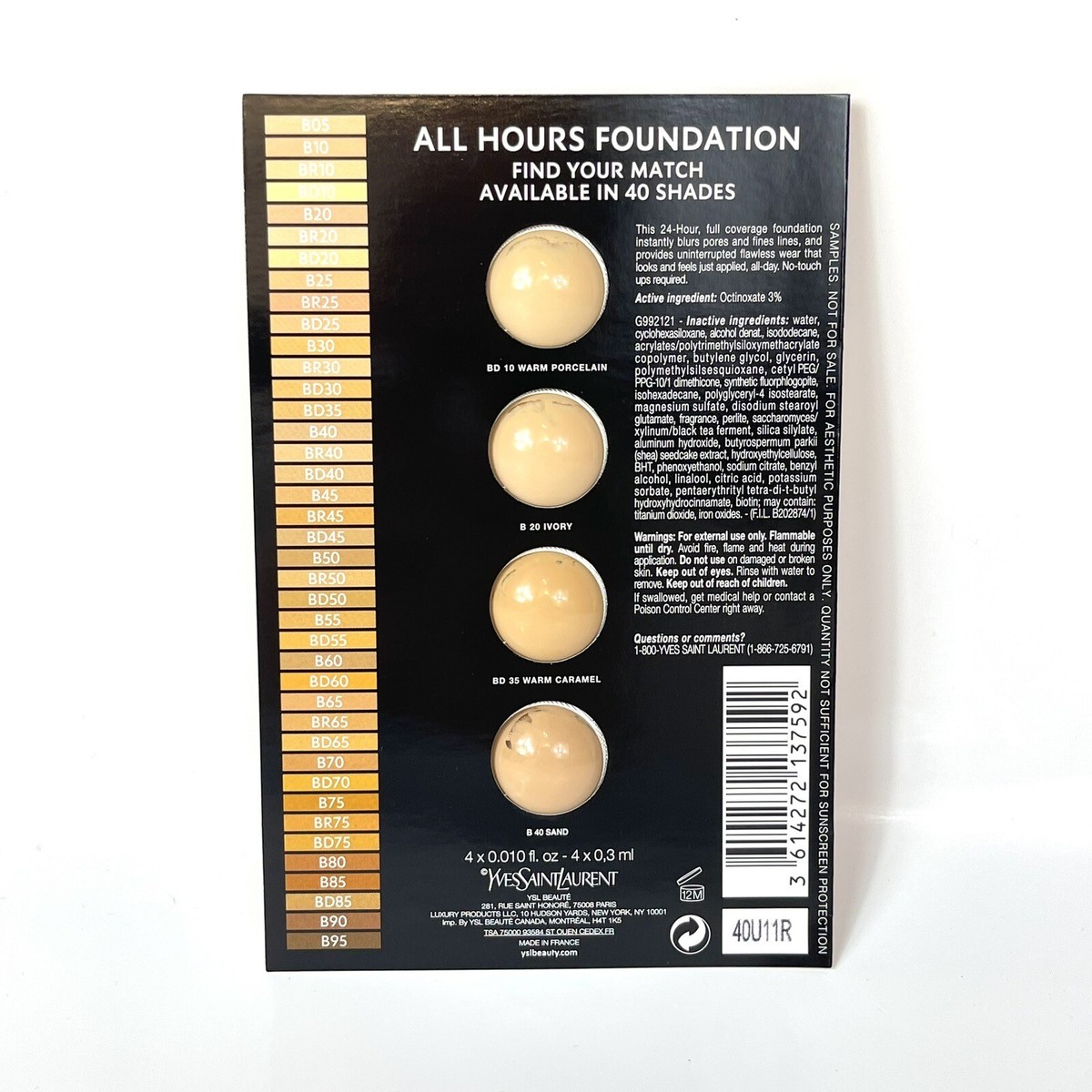 イヴサンローラン ALL HOURS FOUNDATION LN4 YSL Yves Saint Laurent ALL HOURS FOUNDATION 4-Shade Sample