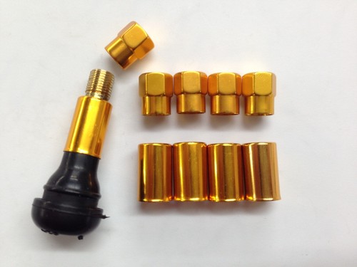 4-Set TR413 VALVE STEM DRESS UP KIT-Anodized Aluminum Alloy Caps/Sleeves-GOLD - Picture 4 of 6