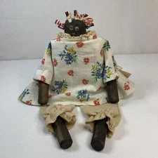 Rare Vintage 1940’s Wooden Folk Art Rag Doll Handmade Wooden Body