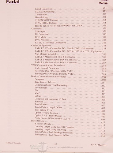 Fadal VMC 15, 15XT, & More, Operators Programming Manual 1999 - Picture 15 of 19