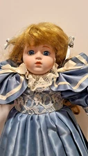 1989 Artmark Chicago LTD Vintage 14" Porcelain Doll -Blue Dress -w/o Box