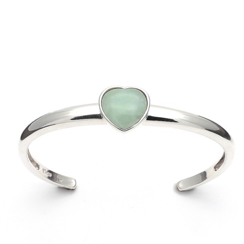 925 Sterling Silver Bracelet Womens QVC Jadeite Heart Cuff Bangle - Picture 2 of 4