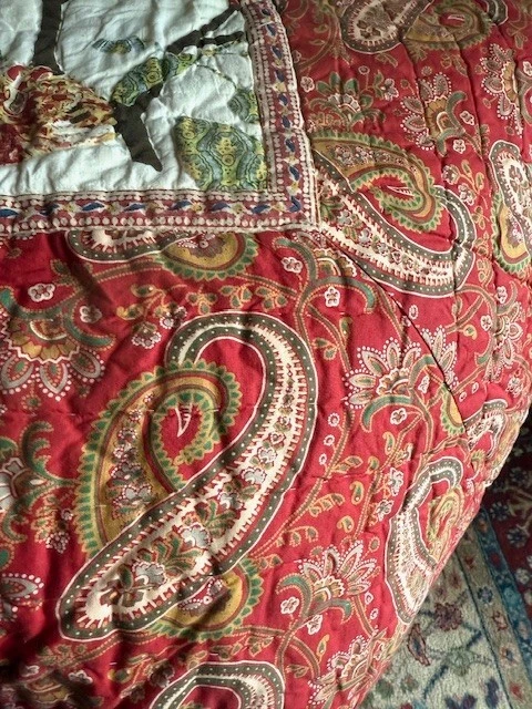 Edredón Pottery Barn Pollie Bird Red King 2 euros simulado cachemir apliques florales raro Foto 3 de 4