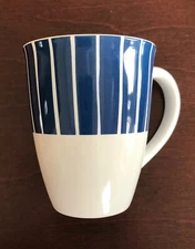 Epoch Collection  JETTY E 942 Coffee Tea Cup White w Blue Stripes 16 oz capacity