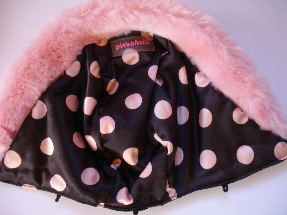 Abrigo de perro Puppia Pinkaholic capucha de piel extraíble lunares rosas pequeño al por menor $69 Foto 4 de 4