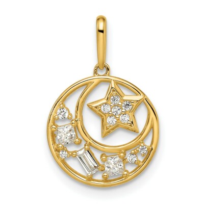 14K Yellow Gold CZ Star & Moon Pendant