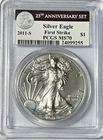 2011-S Silver Eagle PCGS MS70 (25th Anniversary) FIRST STRIKE MS 70~~25th LABEL