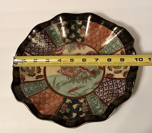 Porcelain Satsuma Style Decorative Plate Birds China Ruffled Dish Vintage READ - Picture 10 of 12