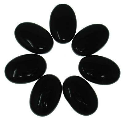 CARVED - (1) BLACK OBSIDIAN Crystal Mini Palm Stone / Worry Stone w/ Description