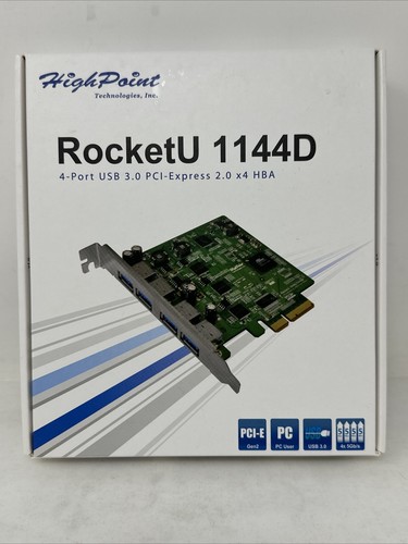 High Point RocketU RU1144D 4-Port USB 3.0 PCIe 2.0 x4 HBA Controller Card