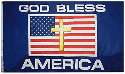 God Bless America USA Christian Cross Blue Premium Quality Heavy Duty Fade Re...