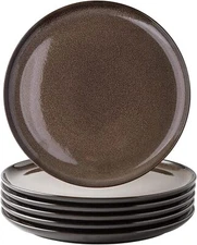 Ceramic Dinner Plates Set of 6, 10.5 Inch Reactive Glaze Porcelain Chestnut