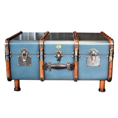 Authentic Models Stateroom Trunk Table Petrol Chest Coffee Table Storage Decor Retro