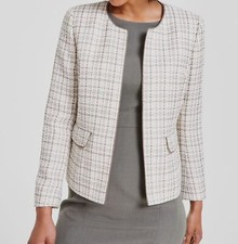 Kasper Women's Ivory Tweed Collarless Open-Front Blazer Jacket Size 6