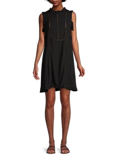 Aurum NWT Women's Black Ruffle Sleeveless Cutout Shift Mini Dress, Size 8 - Picture 2 of 7