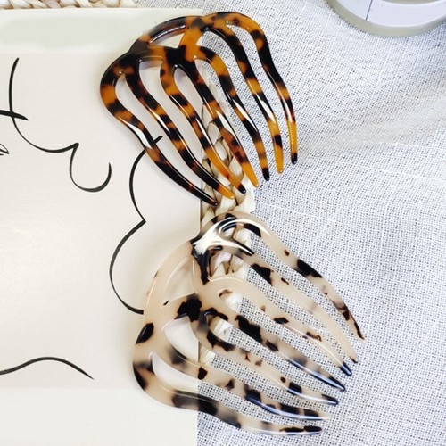 French Twist Hair Side Comb Hollow Out Wavy 7 Teeth Acetate Tortoise Hairpin - Picture 4 of 9