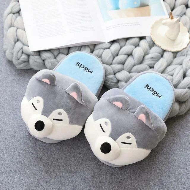 Cute Slippers Plush Cartoon Warm Shoes Husky Shiba Inu Dog Plush Slides Women - Image 3 of 4