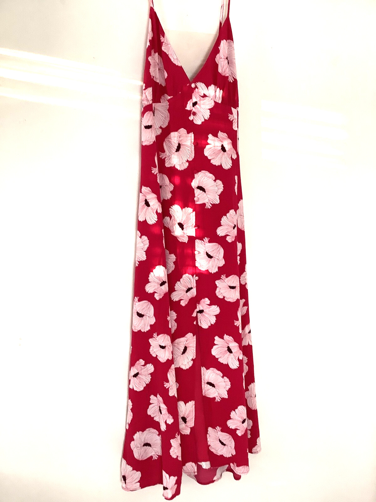 Leith Red BeetRoot Linesr Floral Sleeveless Maxi Dress Size 2X New Beach Casual