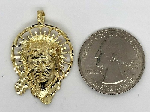 10k Yellow Gold Diamond Cut Jesus Christ Face Religious Charm Pendant 1.25" 5.2g - Picture 3 of 5