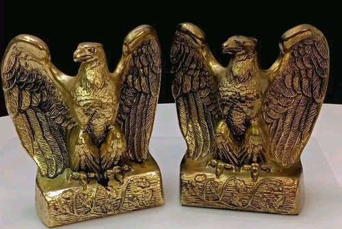 VTG 6" Brass Eagle Bookends on Olive Branch-Mid Century Modern MCM-Good Cond.