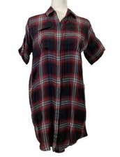 Women's MADEWELL Size XS Grunge Plaid Shirt Dress Pockets Cotton Viscose