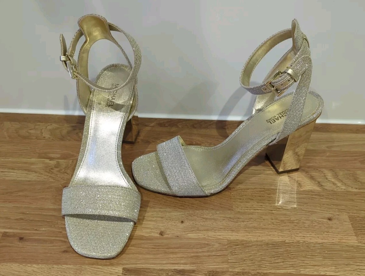 Michael Kors Sandals Gold Glitter Block Heels (Also Fit UK
