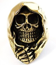 GRIM REAPER SKULL GOLD BRASS MEN'S BIG RING