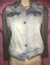 L.e.i. Gray Sweater Sleeve Jean Denim Jacket Junior Size Small