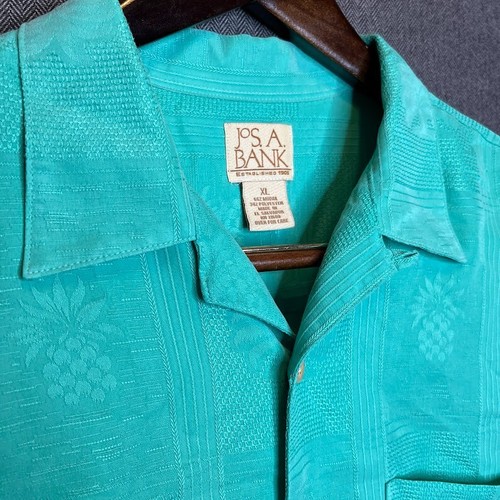 Jos A Bank Tropical Shirt XL Teal Green Palm Tree Button Up Island Vibes - Picture 5 of 9