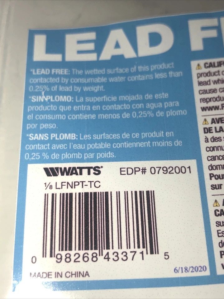 WATTS - LEAD FREE 1/8"Mx 1/4" F VALVE~ 1/8"MALE x 1/4" FEMALE VALVE - Image 2 of 3