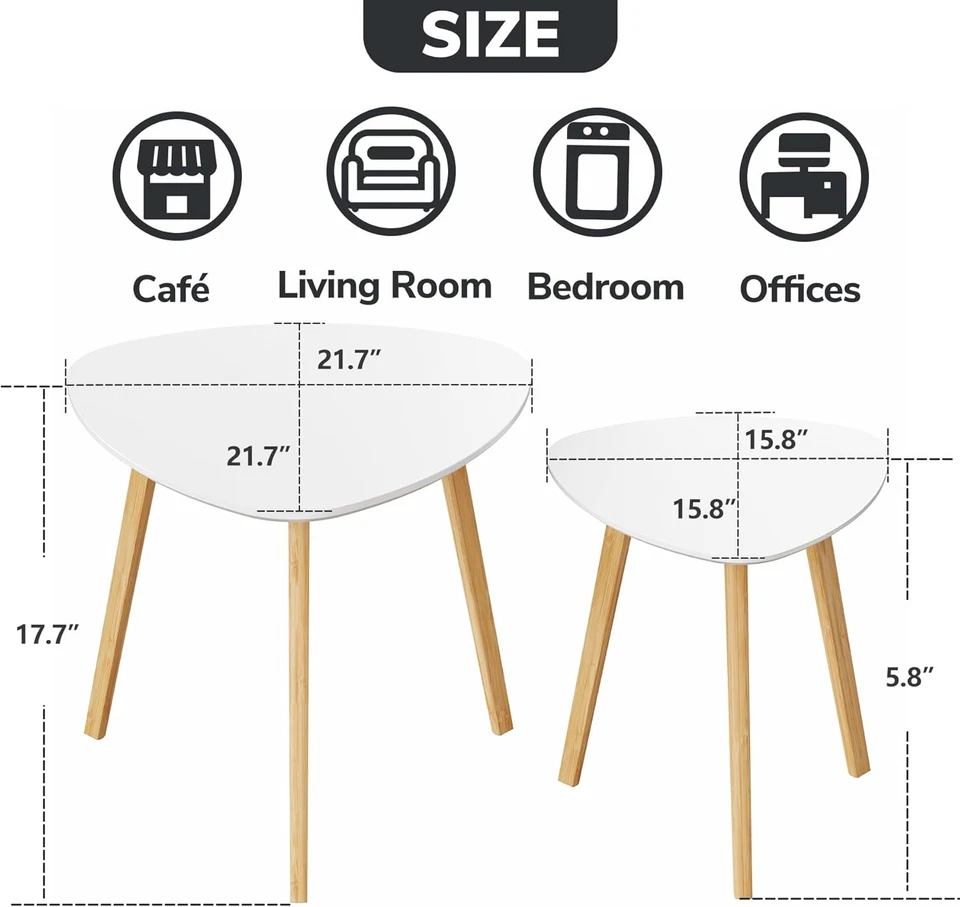 Bamboo Nesting Triangle End Table,Set of 2 Coffee Table Modern Minimalist Side T - Image 3 of 4