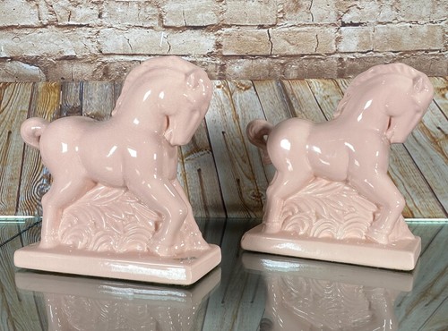 Mid Century Coronet Pink MCM Keramik Hengst Mantel Statue Muskel Pferd Paar - Bild 2 von 9