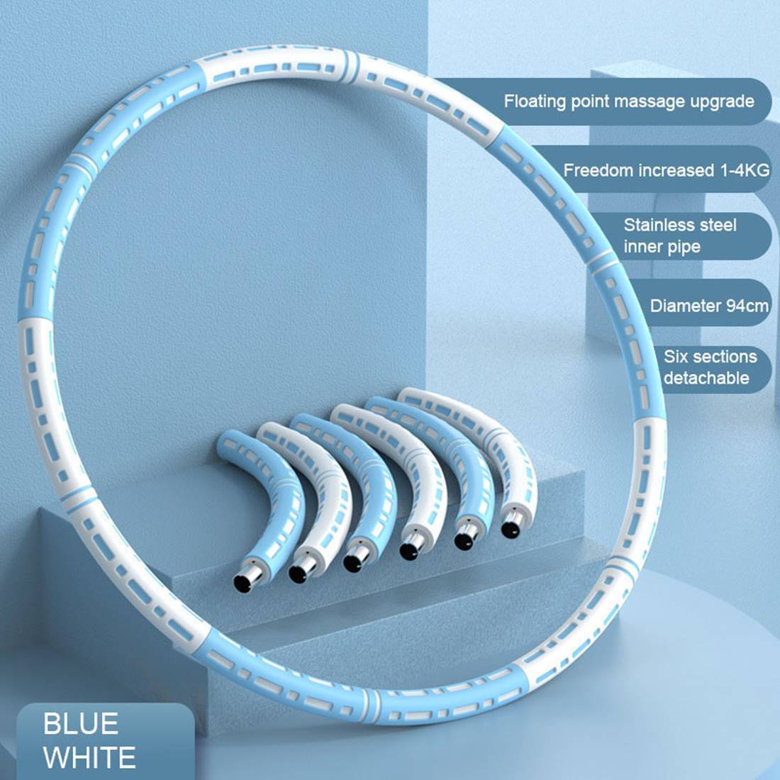 Hula Hoop Fitness Sport Reifen Gymnastikreifen Edelstahlkern 6-teilig Blau Neu