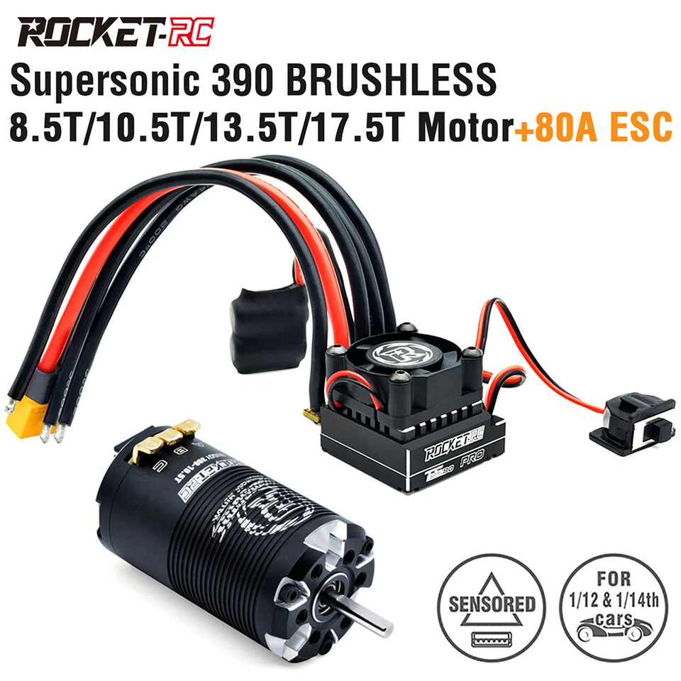 Rocket-RC Supersonic 390 Sensored Brushless Motor 80A ESC für 1/12 1/14 RC Cars - Bild 3 von 4