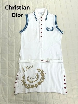 Dior ärmelloses Kleid Größe M weiß bestickt Gürtel Blumenmuster