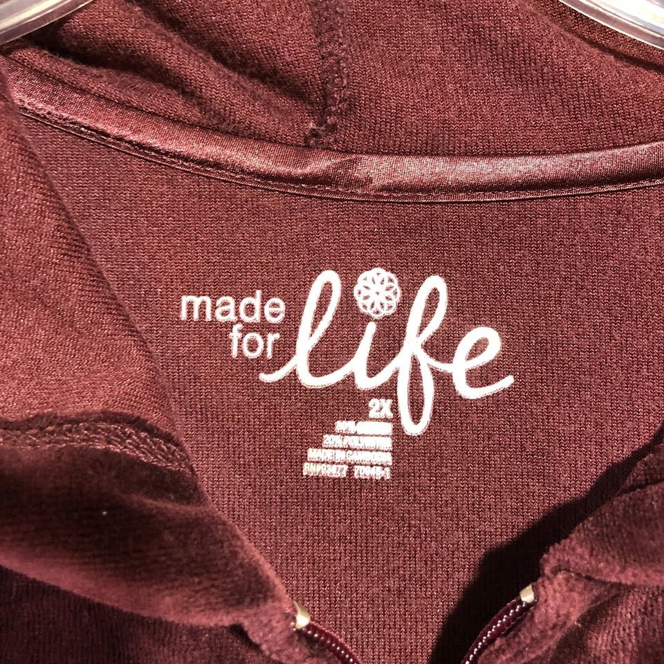 Made For Life Full Zip Velour Hoodie Womens 2X Hooded Jacket Burgundy Wine - Image 3 of 4