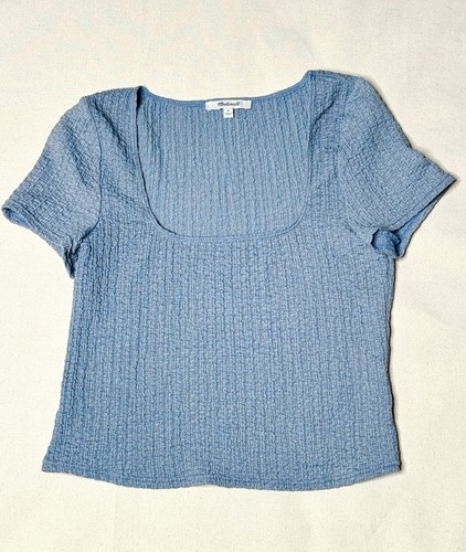 Madewell Blue Textured Square Neck Short Sleeve Top Women’s Medium