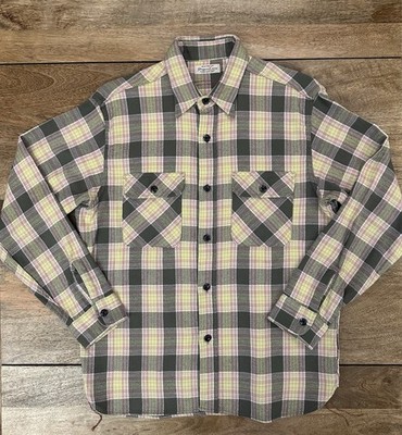 Sugar Cane Fiction Romance Check Work Shirt Long Sleeve Green/Pink/Yellow Size M