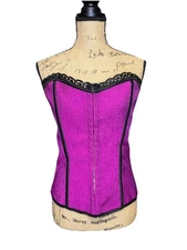 Hot Purple Corset Black Lace Front Back Opening Whimsigoth Grunge Fairy XL READ