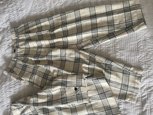 ASOS Two Piece Blazer And Capri Trouser Off White Pale Blue Check 10 Petite - Picture 3 of 10