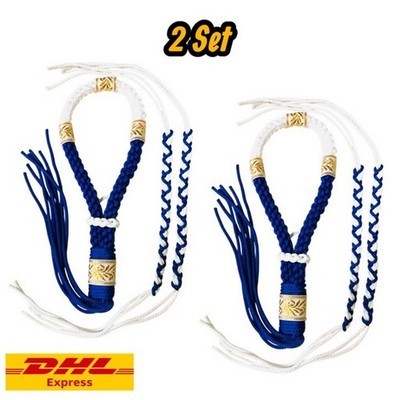 Muay Thai Mongkol Prajiat Set Boxing Head, Armband Blue & White Knitted Handmade