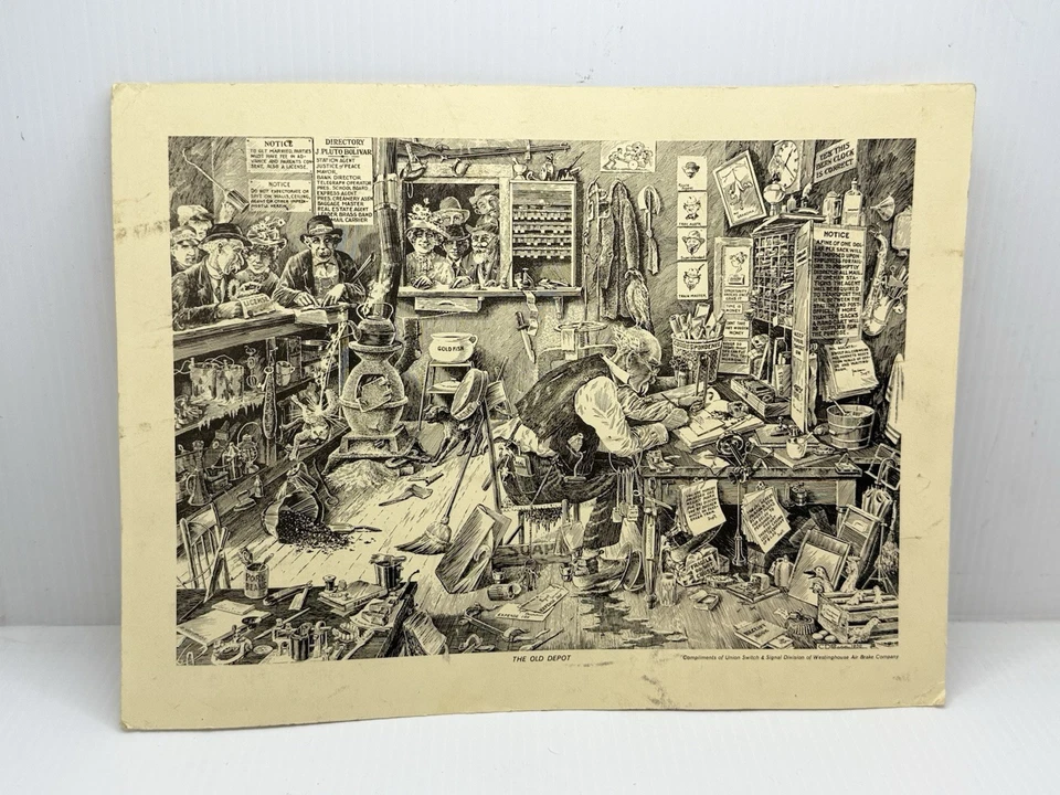 Cartel 1930 "At The Old Depot Railroad Station Clerk Office" por C D Poage Foto 2 de 4